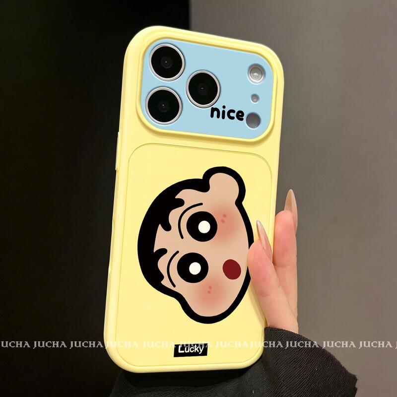 Yellow Crayon Shin-chan Cartoon Phone Case IPhone 17 16 Pro Max With Lanyard Soft Silicone Anti-Drop Cover Women iPhone 17