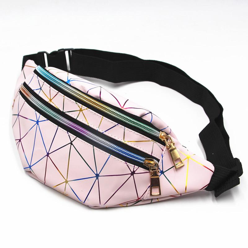 Men Women Waist Bag Diamond-shaped Colorful Laser Sports Multi-layer Outdoor PU Waist Bag Bright Leather Waist Bag Men's and Women's Chest Bag