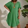 European and American Large-size Women's Clothing New Short-sleeved Solid Color Dress