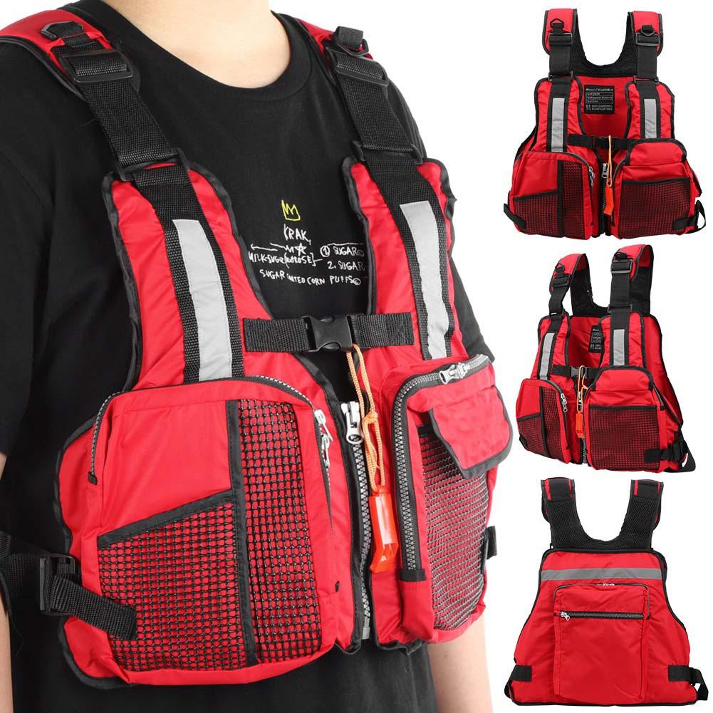 Portable Adult Floating Vest Fishing Waistcoat Multi Pocket Life Jacket Accessory(red )