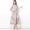 Summer Women Designer Print Dress Sleeveless High Waist Long Maxi Big Swing Tank Party Dresses