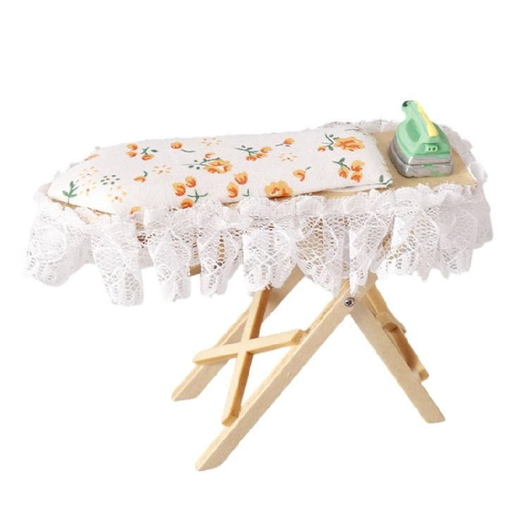 Miniature Wood Ironing Board with Iron for Dollhouses 1/12 Scale Dollhouses Furniture Living Room Display Accessories