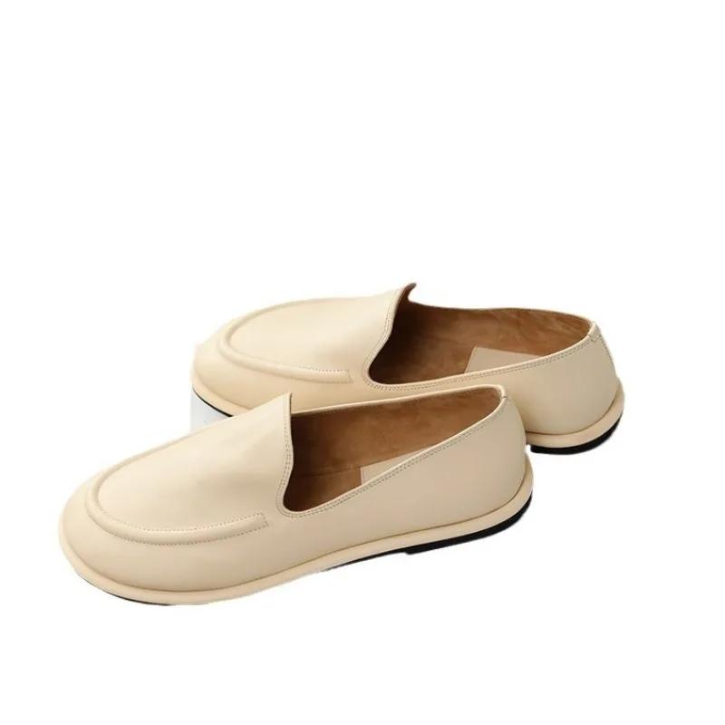 Loafers Women 2025 New Spring One Foot Slip-on Round Toe Shoes Women Genuine Leather Soft Flats Shoes Women