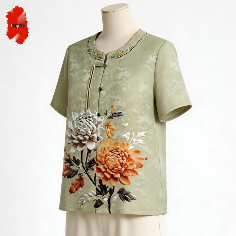 Elderly Women s Chinese Style Short-Sleeve Blouse 2XL