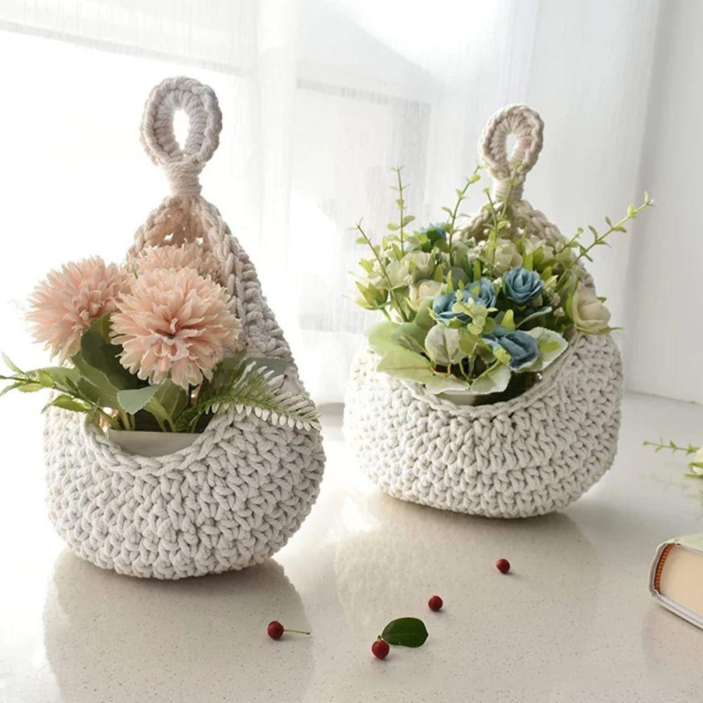 Hand Woven Wall Hanging Fruit Baskets Cotton Rope Boho Onion Container storage bag  Home Decor