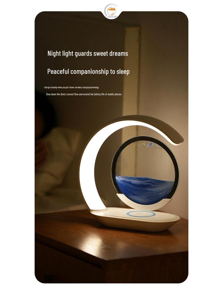 Lampada da scrivania a LED con sabbia fluttuante: Caricabatterie USB Wireless e Ornamento Luce Notturna 3D