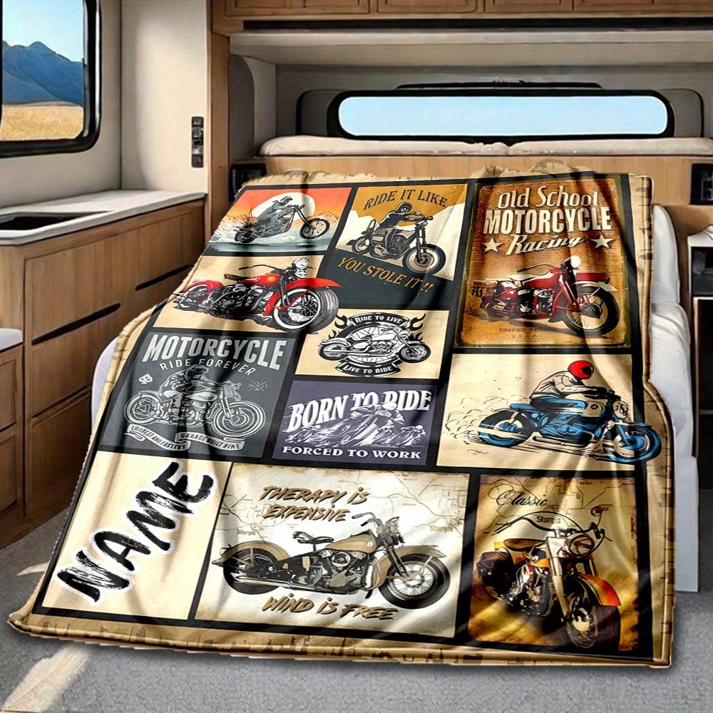 Motorcycle Riders Racing Scenes Vintage Bikes Blanketcustomize Your Name Lightweight Comfortable And Stylish Blanket For Travel Bed Home Chair Office