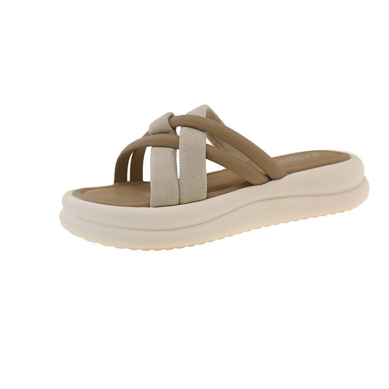

Cross-band slim sandals 2025 new summer leisure seaside vacation one-word drag stepping on shit thick-soled slippers 35