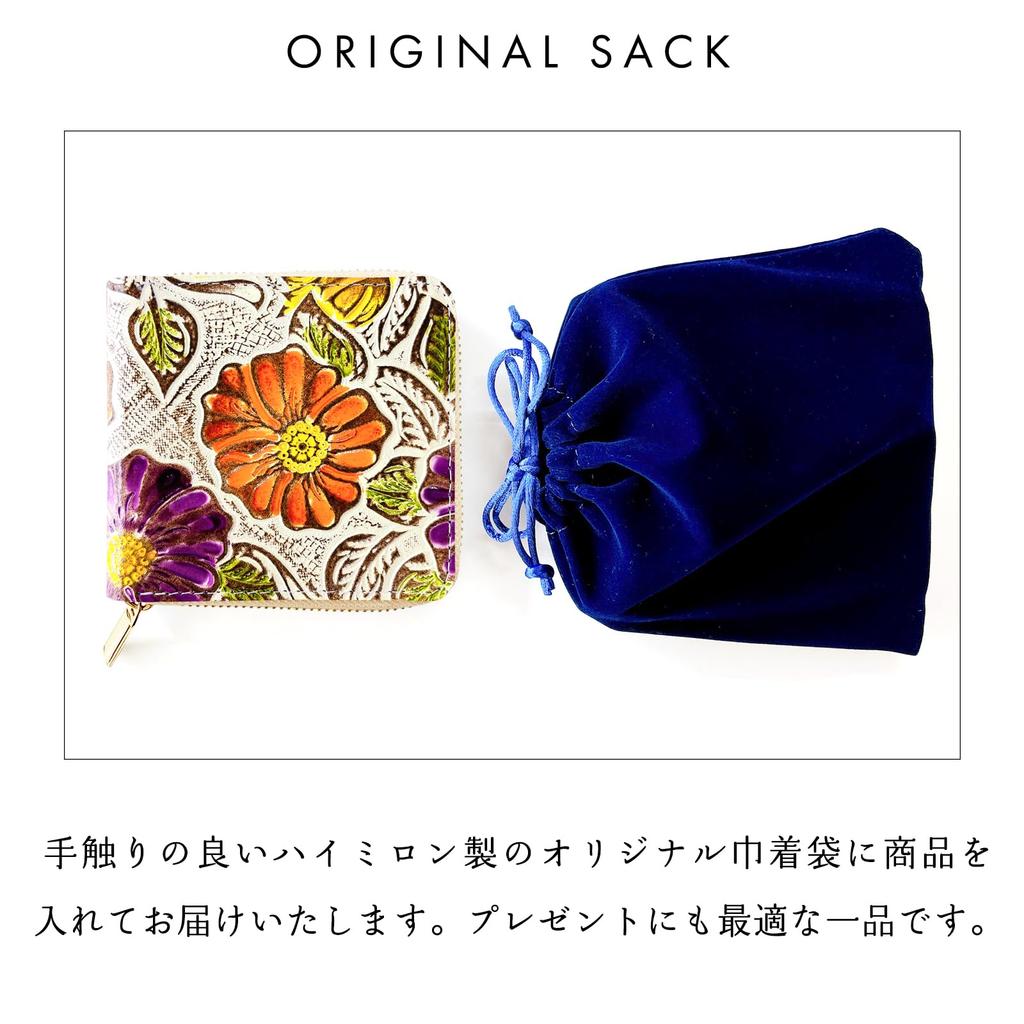 Carteira Bifold Feminina Tendência Yamagishi, Couro Genuíno de Vaca, Zíper Redondo, Compacta, Estampa Floral de Alta Qualidade, Embossada Floral Retrô,