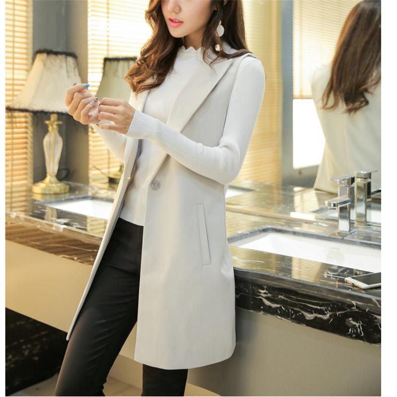 2022 klassische Frauen Lange Blazer Weste Elegante Büro Dame Mantel Weibliche Weste Kausalen Anzüge Ärmellose Jacke kleidung weiß