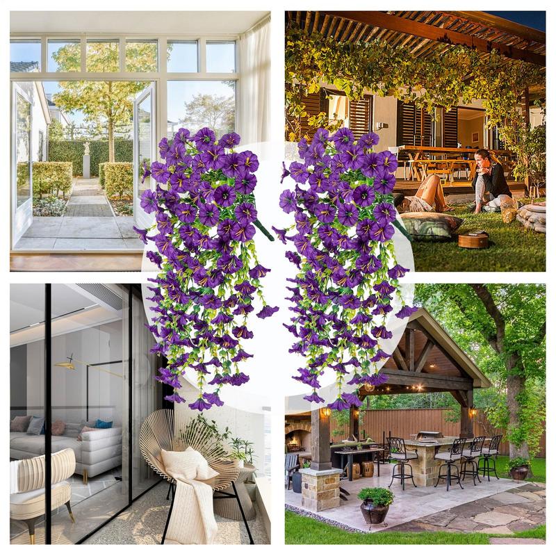 2Pcs Artificial Morning Glory Eucalyptus UV Resistant Hanging Decor for Wedding Home Garden Outdoor Indoor Durable Decorations