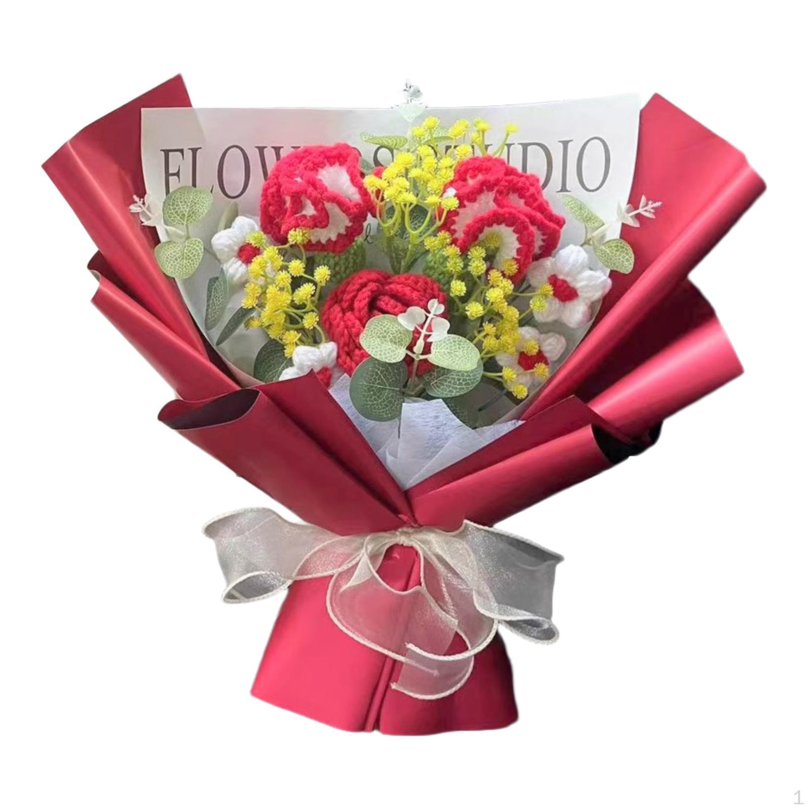 

Букет цветов крючком Гипсофила с декоративной листвой для комнаты на свадьбы и дни рождения красный