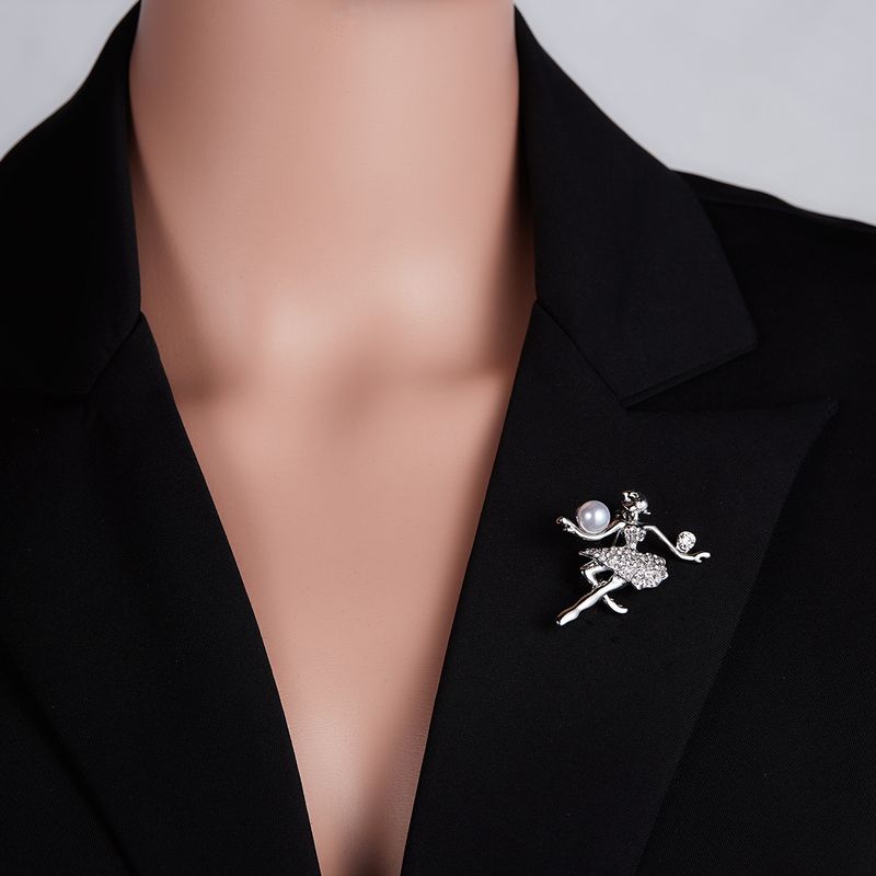Europe and America Cross Border Fashion Character Brooch Creative Dancing Girl Pearl Rhinestone Painting Oil Brooch Easiest for Match JN Accessories