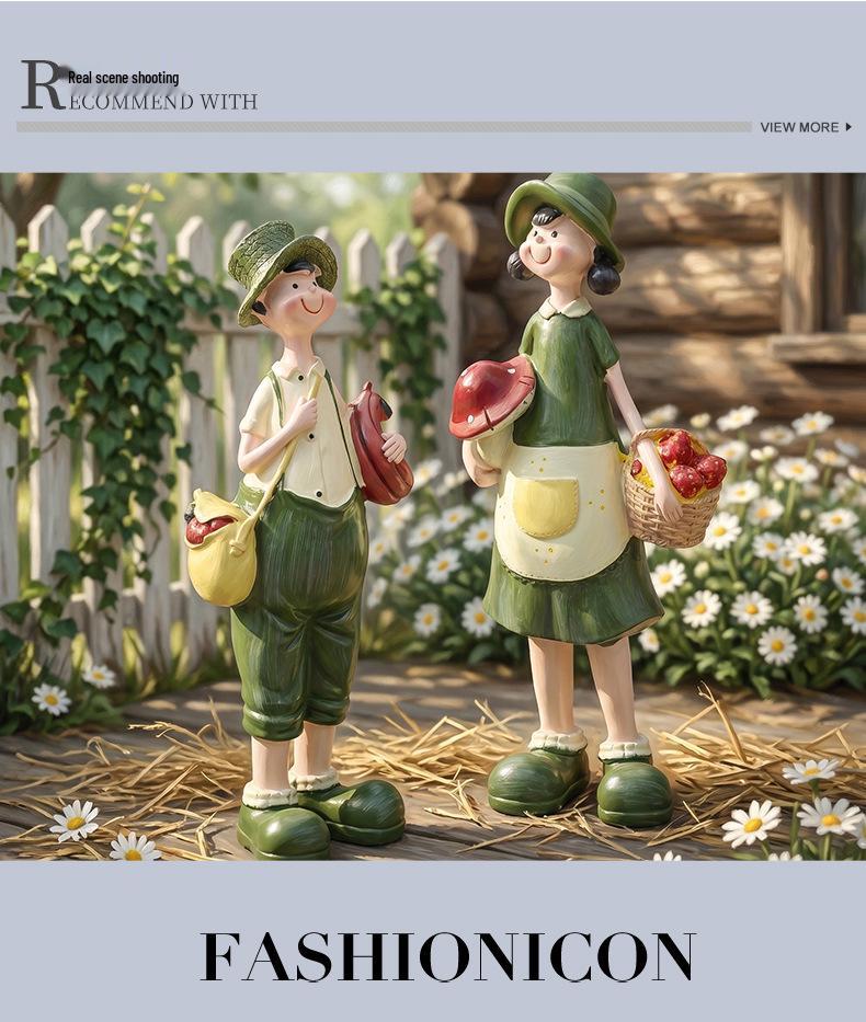 Cute Pastoral Style Resin Ornaments: Rural Couple for Home or Valentine's Decor