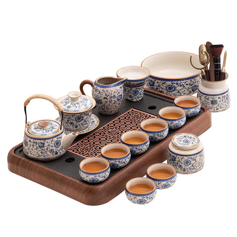 Office tea brewing special Ru kiln Kung Fu tea set, household ceramic teapot, teacup, tea table, a complete set