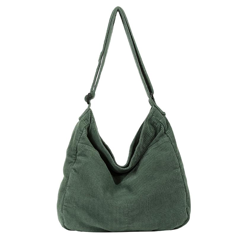 

Simple Corduroy Shoulder Bags For Women 100% Cott Crossbody Bags Korea Style Cloth Satchels Unisex Large Capacity Casual Totes зелений