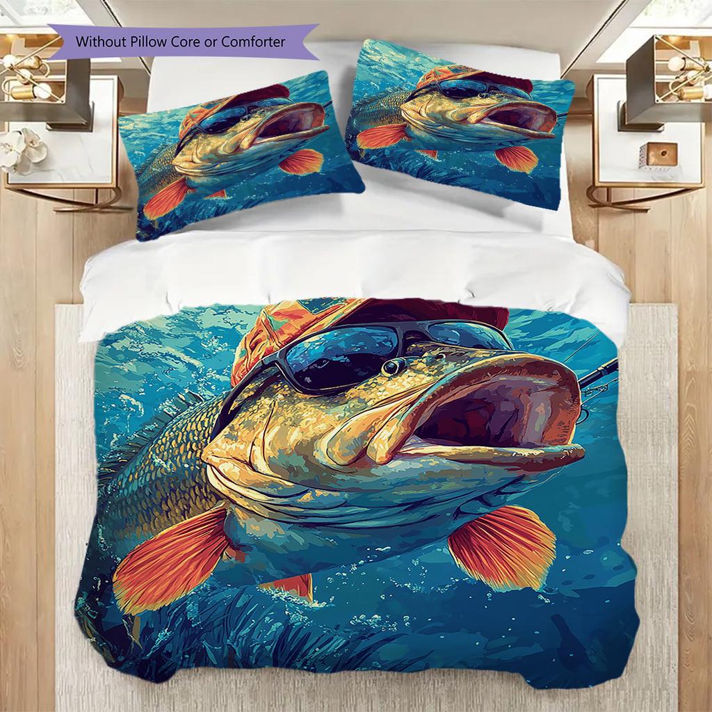 Fish Pattern Bedding Quilt Set Quilt Cover Pillowcase Home Decoration Birthday Gift (1 * duvet cover + 2 * pillowcase, without core)