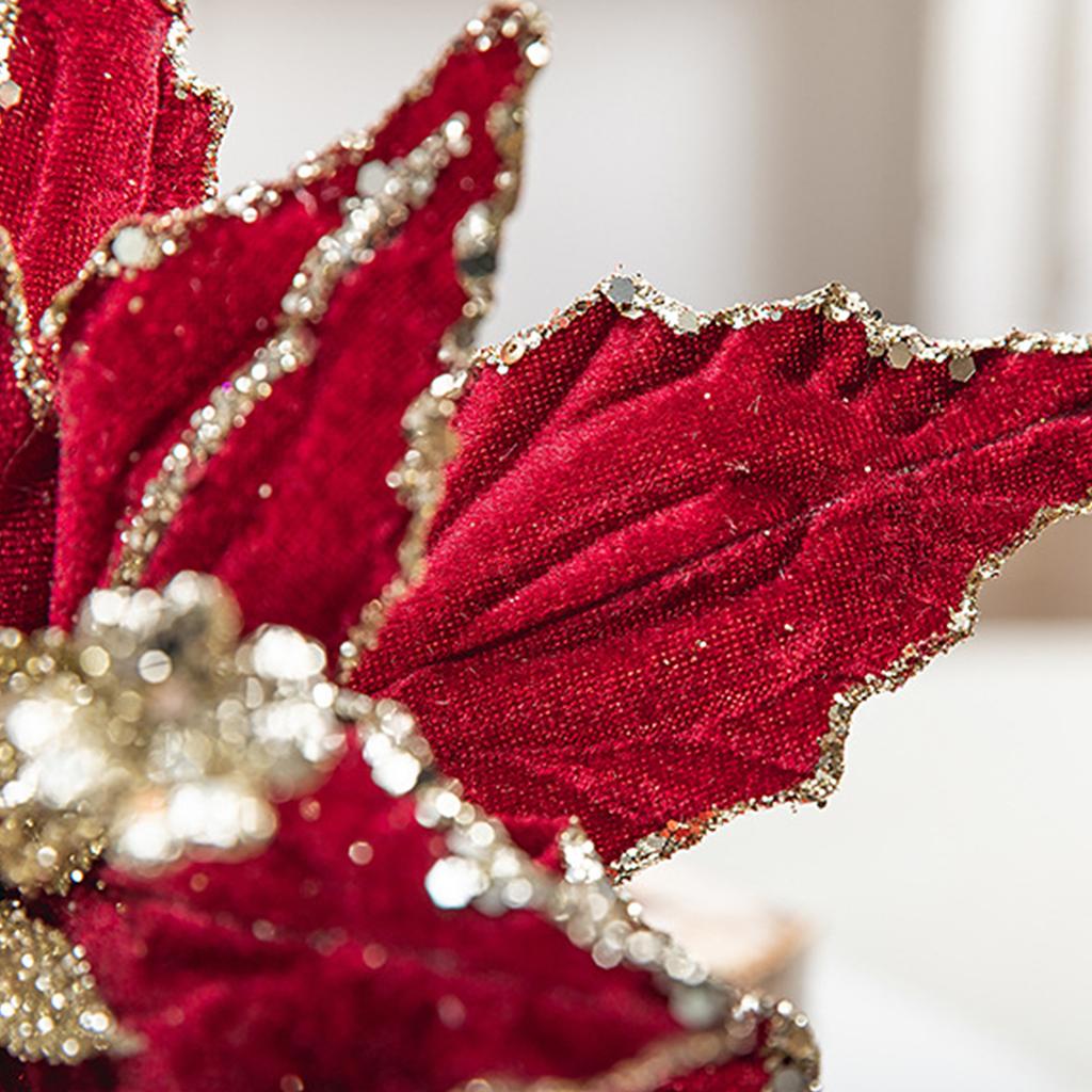 Velvet Cloth Glitter Christmas Flower Red Gold Glitter Fleece Simulation Flower Flower Hanging Ornament Flower Hanging Ornaments