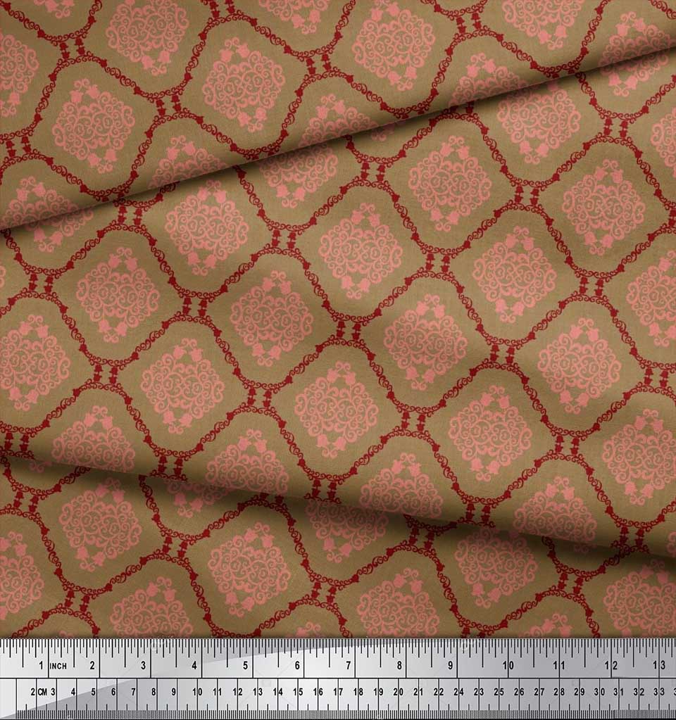 Soimoi Tessuto Satin Crêpe Giapponese Tessuto Decorativo Fenicottero e Damasco Marocchino Stampato al metro 42 Pollici