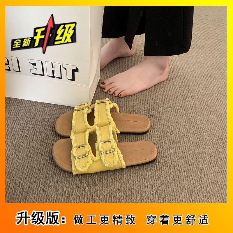 Internet Celebrity Explosion Retro Belt Buckle Slippers Women Summer Wear Platform Muller Shoes Cool Slippers 2025 New