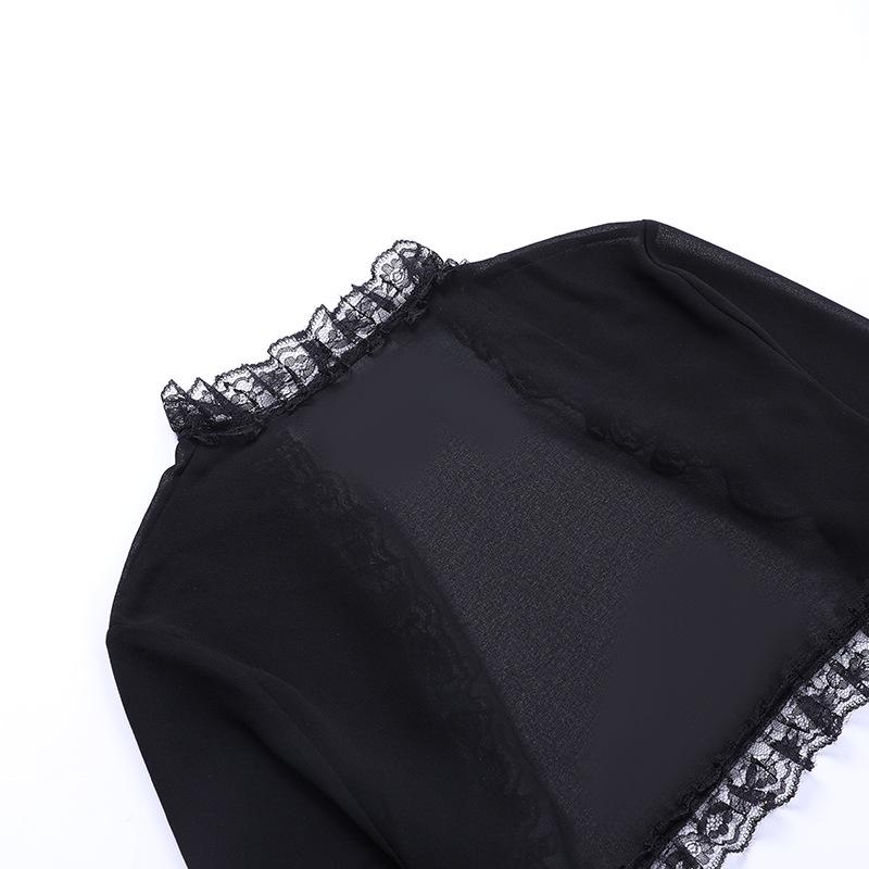 Dark Spring/Summer Lace Bell Sleeve Casual Black Cardigan Top
