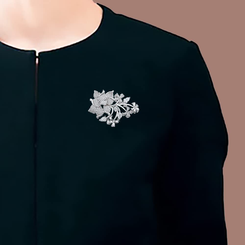 NEOGLORY JEWELRY Brooch Pin Cubic Zirconia Flower Leaf Motif Simple Jewelry Box Included Stylish Adult Cute & (Neoglory) (Gold)