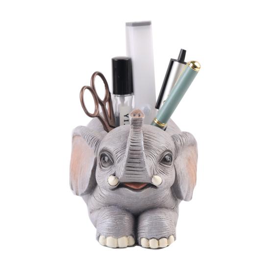 Elephant Pen Holder Resin Lucky Elephant Desk Organizer Standing Elephant Pencil Holder