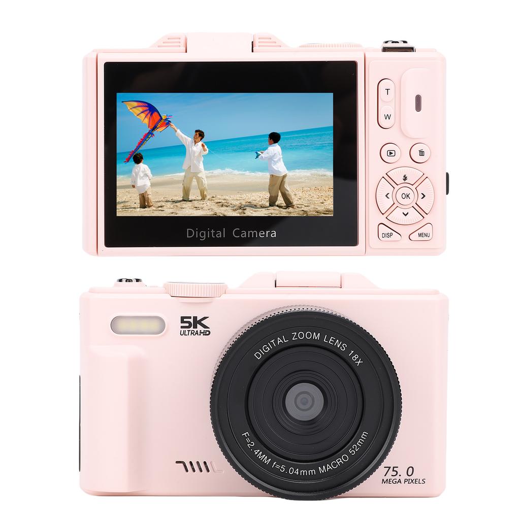 5K Digital Camera for Photography WiFi 75MP Vlog Camera Autofocus Video Camera 3 Inch 180 Degree Flip Screen with 18X
