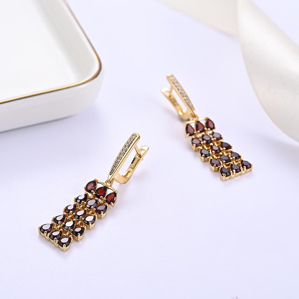 S925 Silber Luxus Lange Silber Verschluss Ohrringe Granat Natürlicher Edelstein Modeschmuck für Frauen & Mädchen Jubiläum Besonderes Geschenk