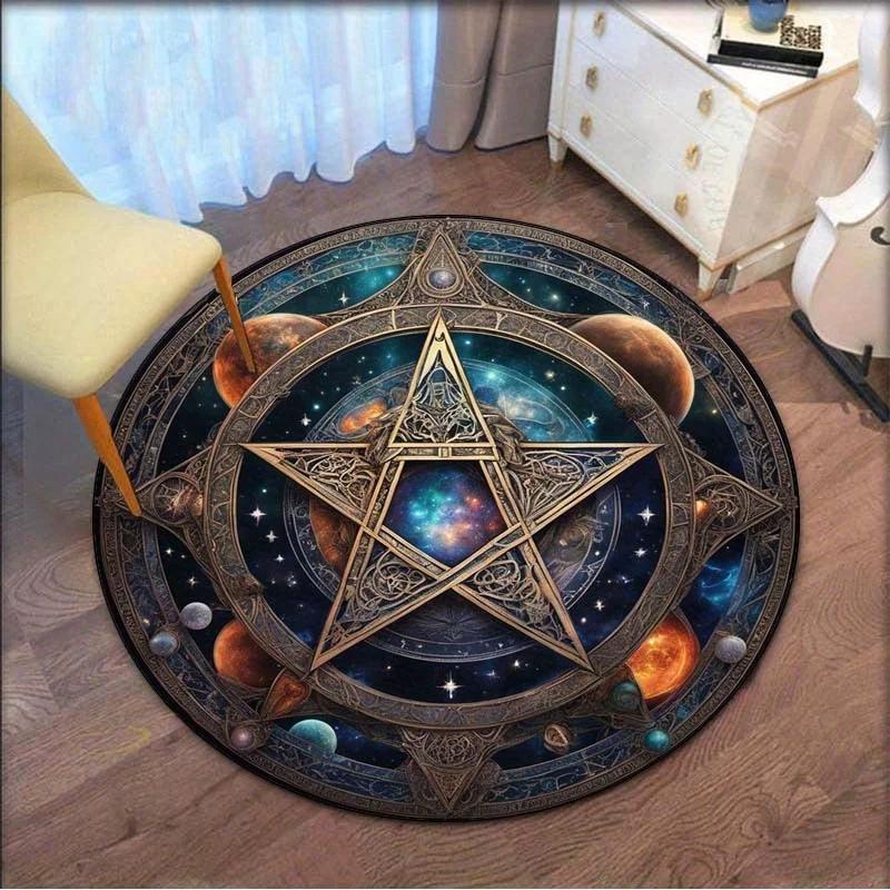 3D Cosmic Planet Pentagram Round Area Rugs Living Room Bedroom Chair Mats Bathroom Toilet Non-slip Floor Mats Home Decor Carpets