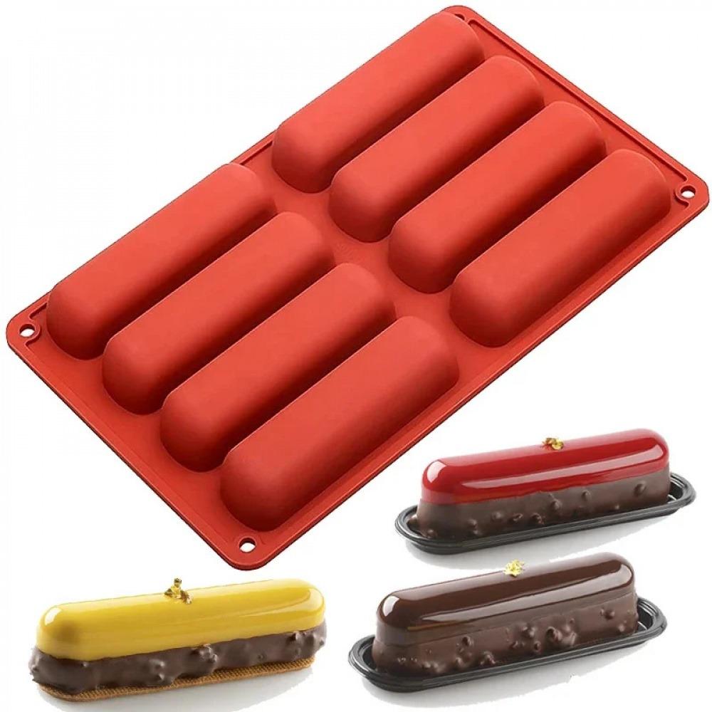 8-Cavity Silicone Cake Mold, 3D Long Strip Silicone Molds, Mousse Cake, Chocolate Mold for French Dessert