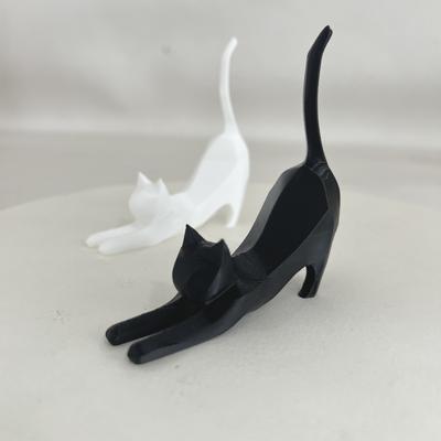 Tiny Stretching Cat Sculpture Stretching Pose Miniature Decor for Bedroom and Bookshelf Decor