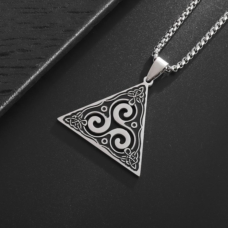 New Retro Three Bevel Necklace Selling Stainless Steel Triangular Triangle Pendant Jewelry