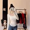 Elegant Autumn-Winter Mesh Splice Square Neck Long Sleeve See-Through Top