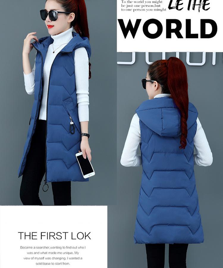 Frauen Herbst Winter Midi Mit Kapuze Ärmellose Weste Mantel Outwear Mantel Übergroße Puffer Jacke Baumwolle Gefütterte Parkas Weste 7 Farbe