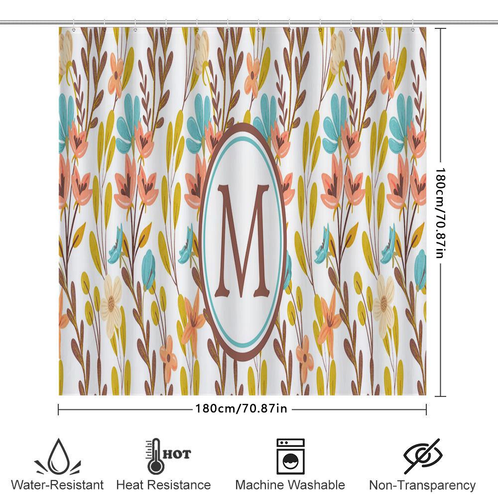 Vintage Bathroom Shower Curtain Floral Design with Letter Personalization for Home Decor Customizable Size Available on AliExpre