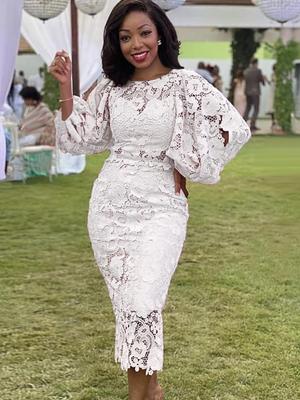 Pink Lace Dresses for Women Elegant Summer Lantern Sleeve Midi Bodycon Pencil Birthday Party Gowns Cocktail Event Outfits
