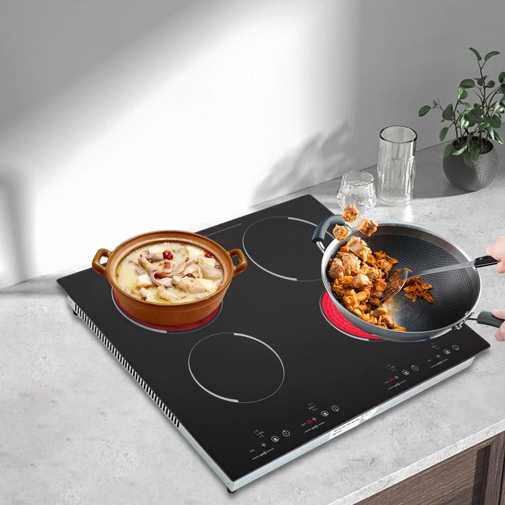 4 Burner Electric Cooktop 24 Inch Electric Stove Countertop & Built-in, Cooktop with 9 Power Levels, Sensor Touch Control, 3000W