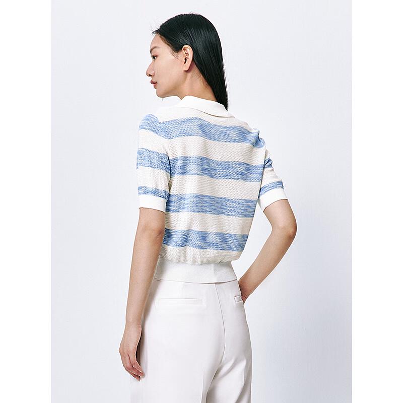 PEACEBIRD Women's Striped Polo Collar Dopamine Knit Top