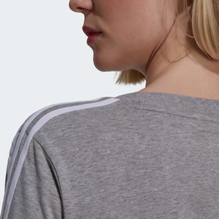 Adidas Originals Solid Color Crew Neck Fitted Long Sleeve T-Shirt Women Tops Gray H33570