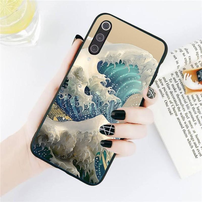 Japanese Wave Sea Phone Case For Xiaomi Redmi Note 11 10 9T 8 7 Pro Redmi 9 9A 9C 8 7 6 Soft Black Phone Cover