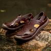Men's Leather Casual Sandals Breathable Soft Sole Slip-On Beach Shoes for Men Lightweight Walking Sandals Summer Outdoor Flats