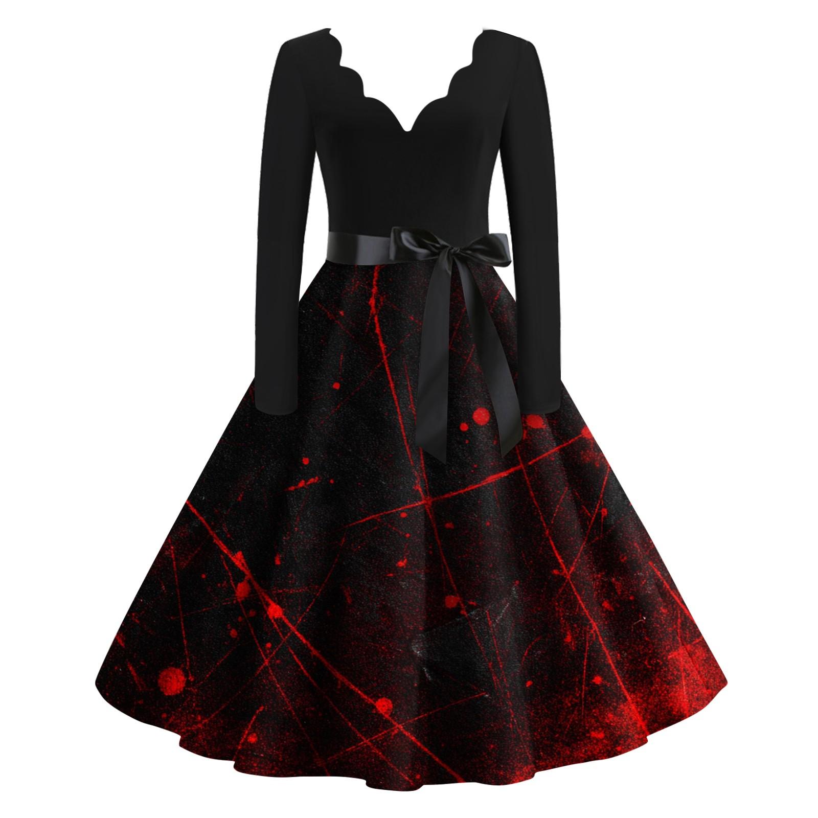 

Women s Casual Fashion Halloween Printed V-Neck Vintage Dress L чорний