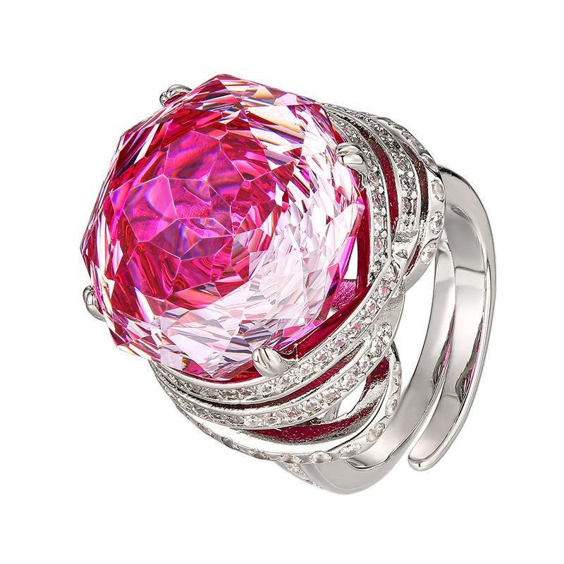 New explosive jewelry copper bottom gold-plated imitation rose cut dragon fruit light luxury ring female 18mm