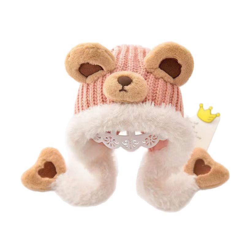 Children's Cute Cartoon Ear-Protecting Wool Beanie: Thickened, Windproof, Plus Velvet for Autumn and Winter.