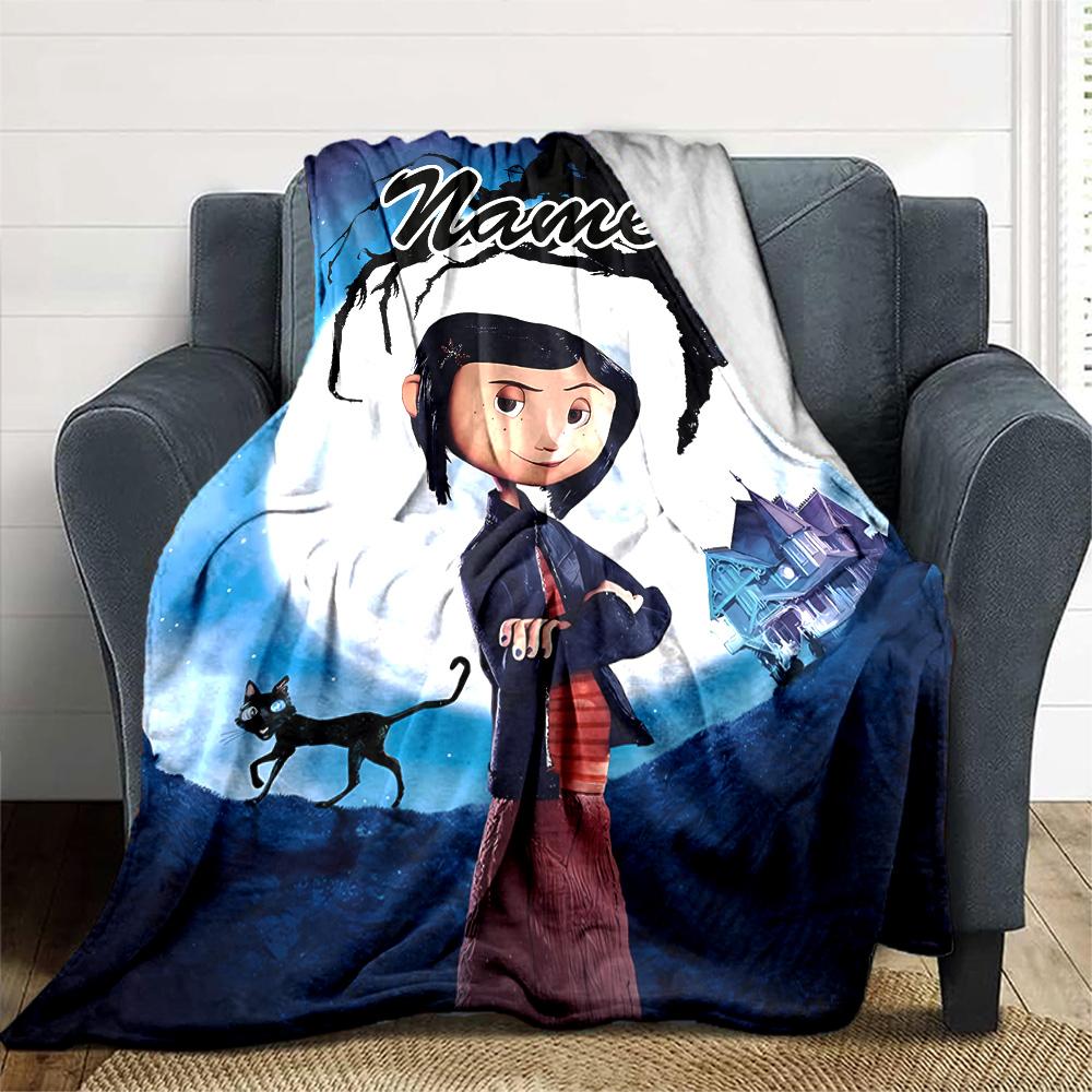 Customizable Coraline4 Throw Blanket – Personalized Name, All-Season Cozy Snug Blanket, Machine Washable, Personalized Blanket