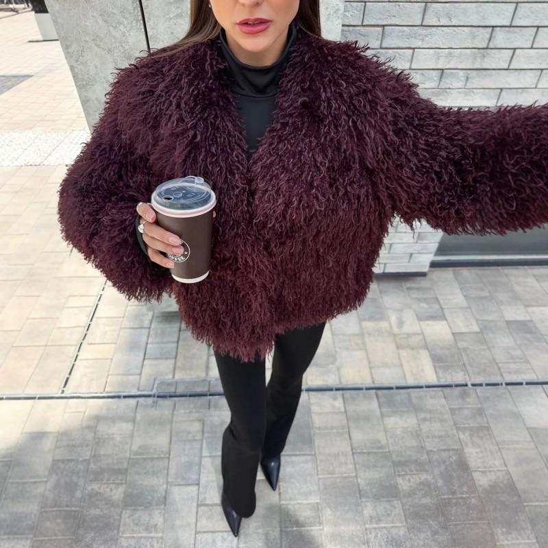 Womens Short Faux Fur Coat Turn-down Collar Pockets Sweet Elegant Style 2026