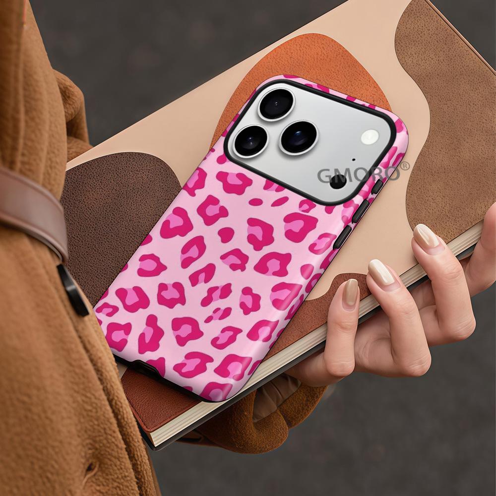 Independent station hot-selling Spice Girl wind powder leopard print mobile phone case iphone16 anti-drop two-in-one film case apple 17pm