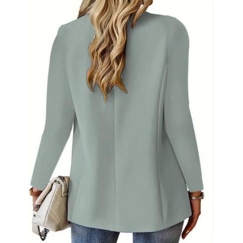 Women Suit Coat Lapel Long Sleeve Single Button Suit Jacket with Flap Pockets Solid Color Work Office Business Outerwear