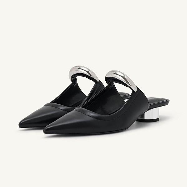 Women's Summer Slippers New Pointed Toe Flat Mule Slides Solid Color Brown Outdoor Fashion Sandals
